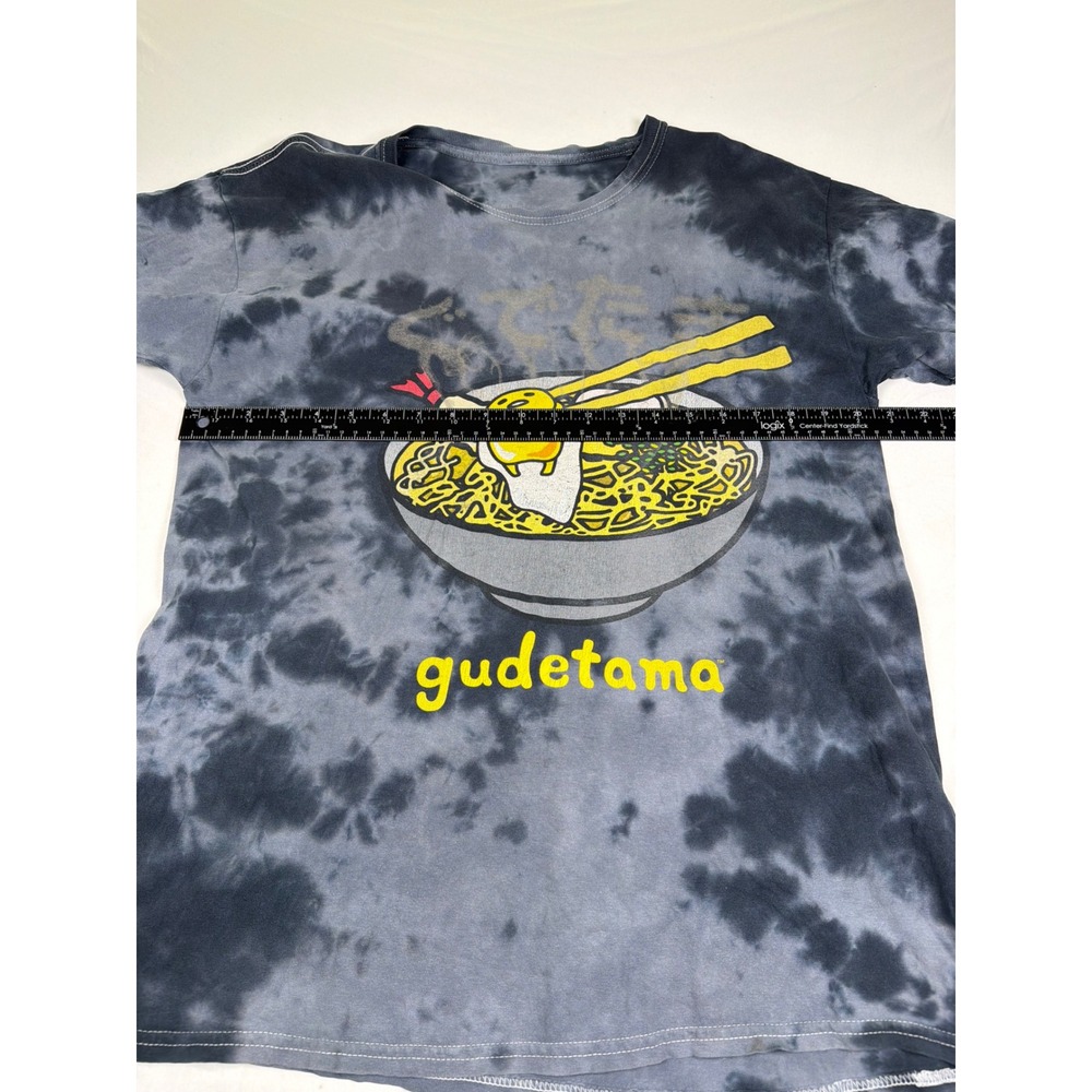 Sanrio Gudetama Ramen Lazy Egg Tie Dye Graphic T-Shirt Grey Black Small